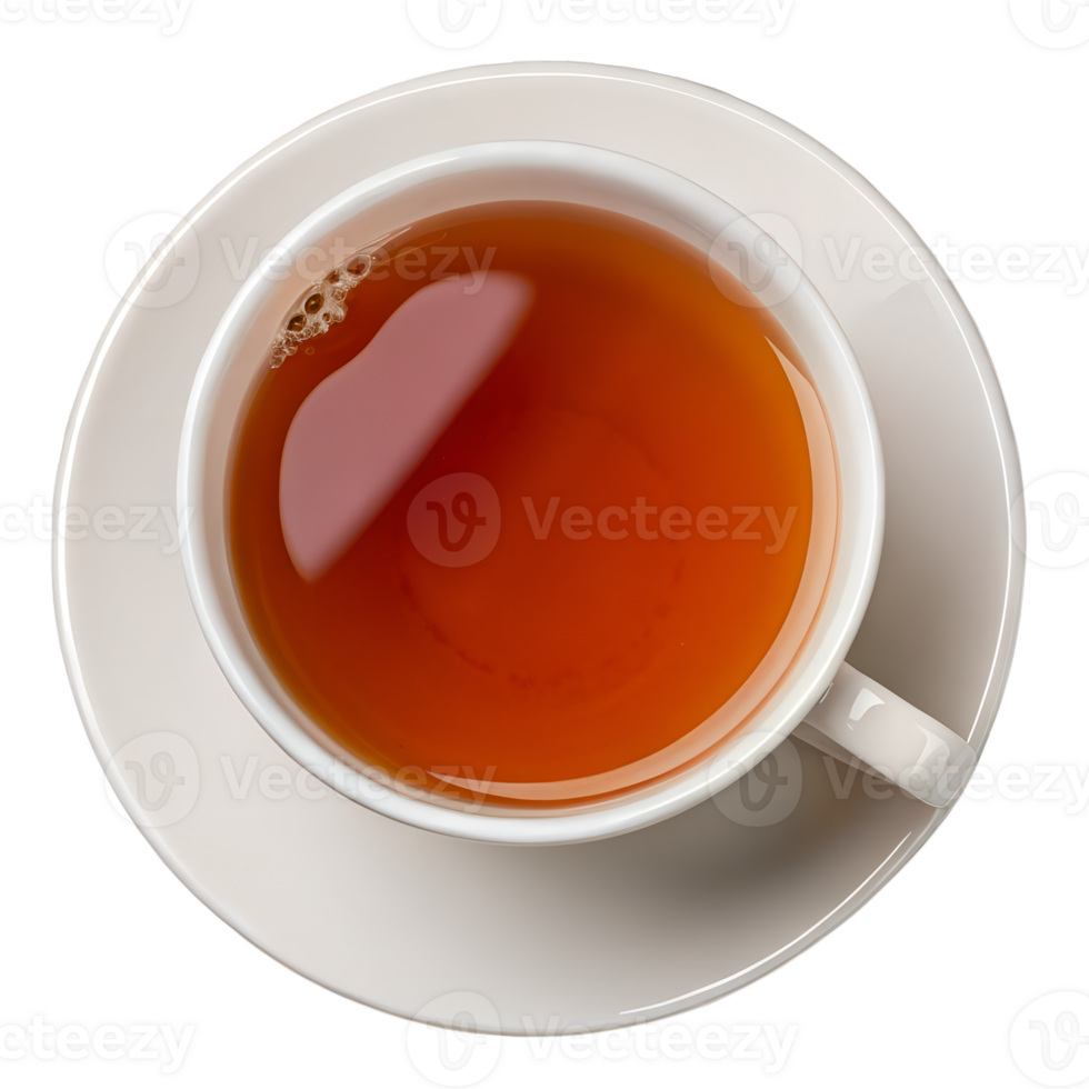 Overhead perspective of cup of tea isolated on the transparent background png