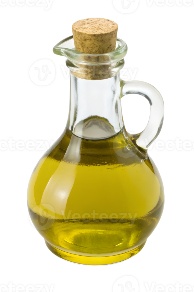 Glass bottle of golden olive oil isolated on transparent background png