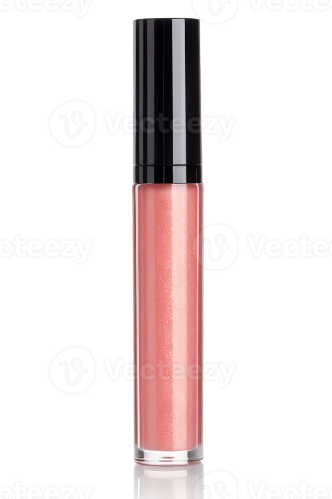 Shimmering rose lip gloss tube with luxurious metallic finish, elegant cosmetic packaging for glossy lips png
