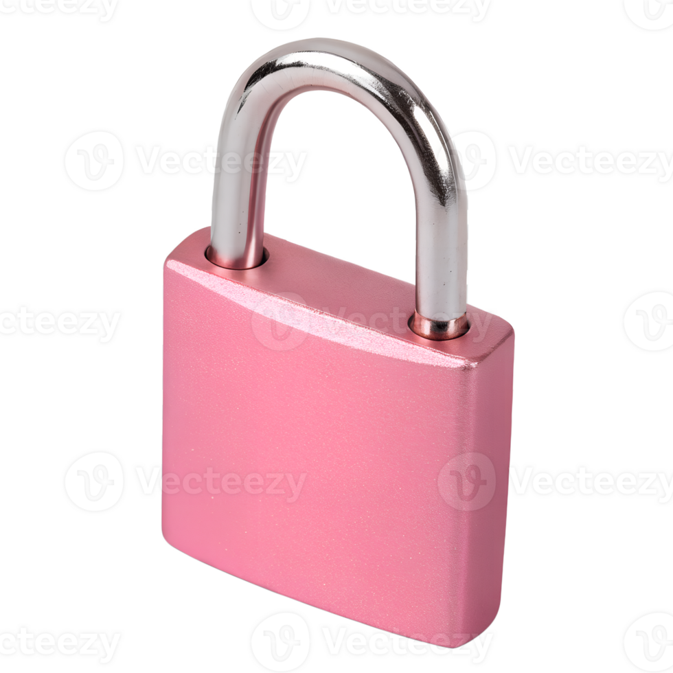 Shiny pink padlock on the transparent background, symbol of security png