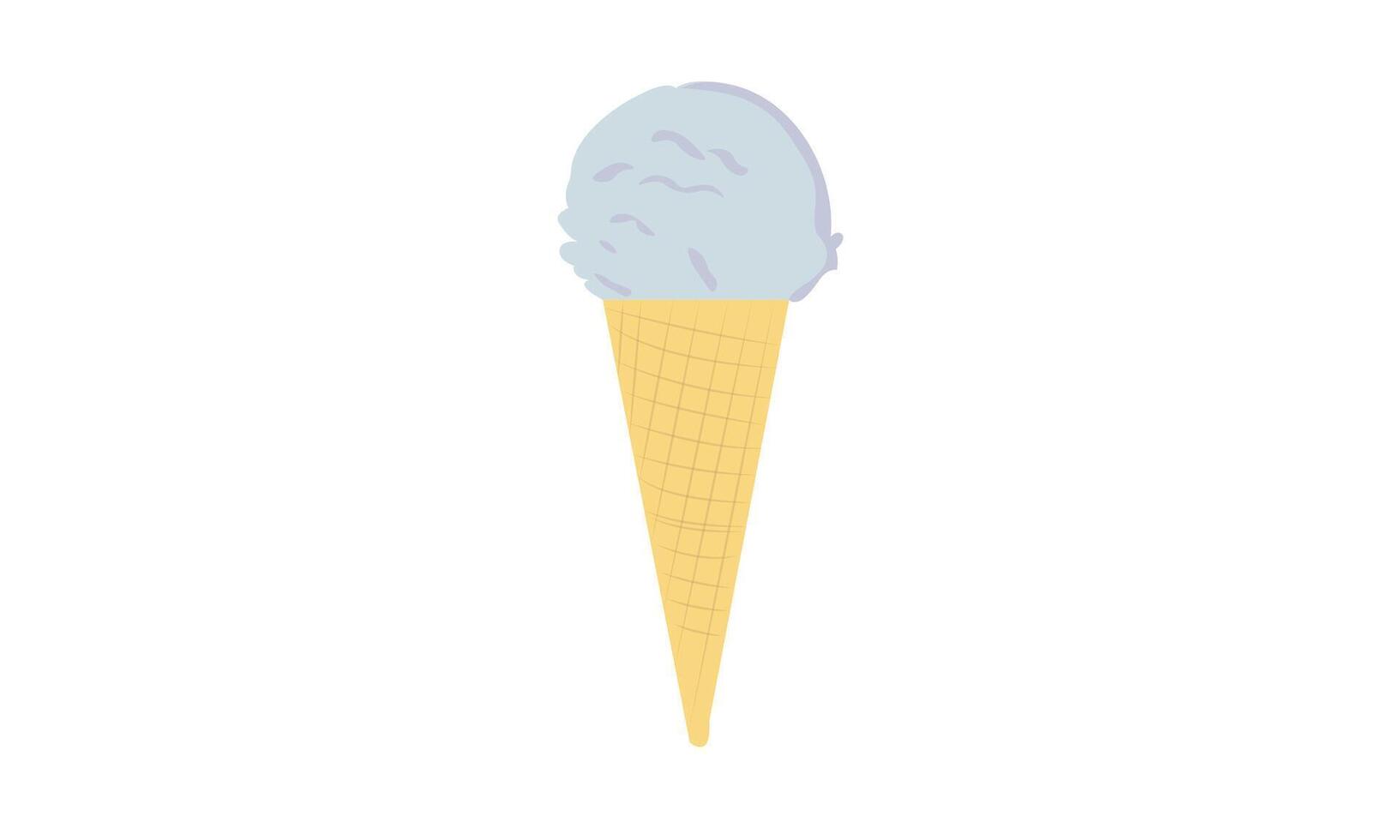 Ice cream cone with a single scoop of blue ice cream. vector