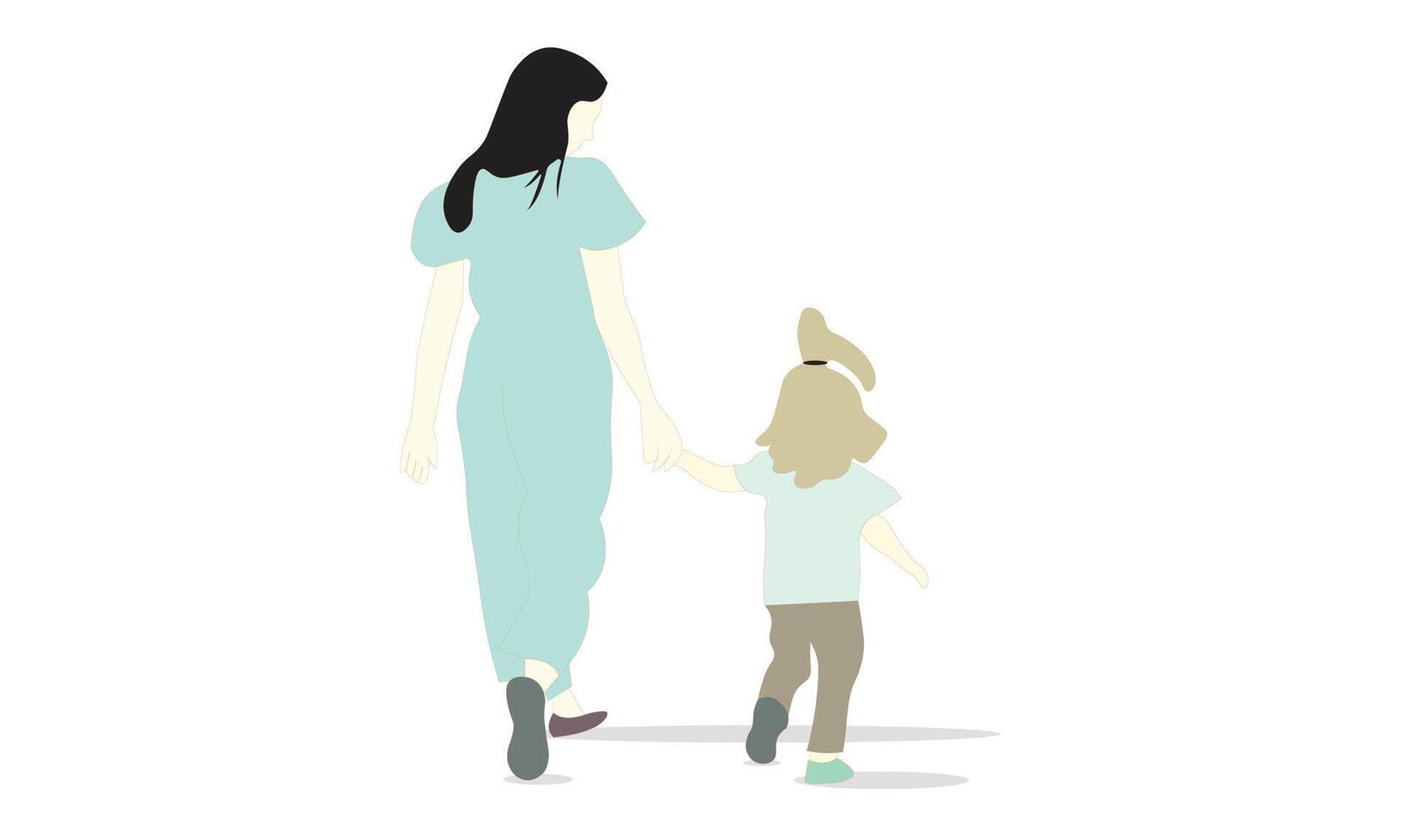 Mother and Daughter Walking Together Illustration vector