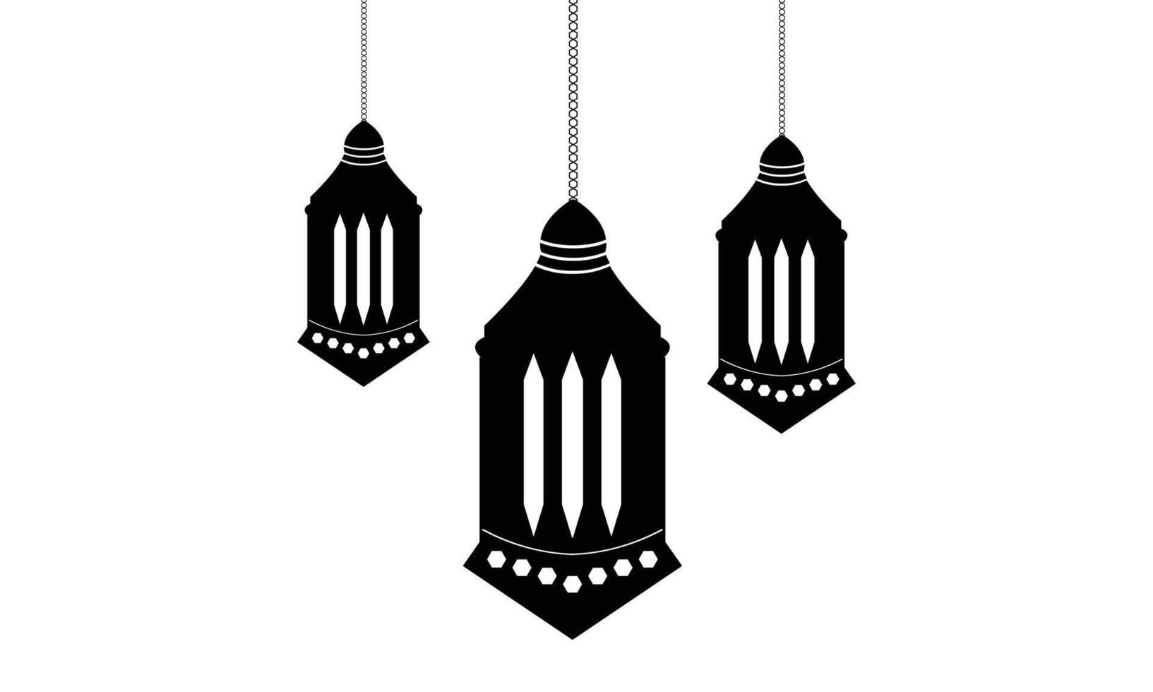 Three hanging, elegant Islamic Ramadan and Eid lantern silhouettes isolated on a white background. vector