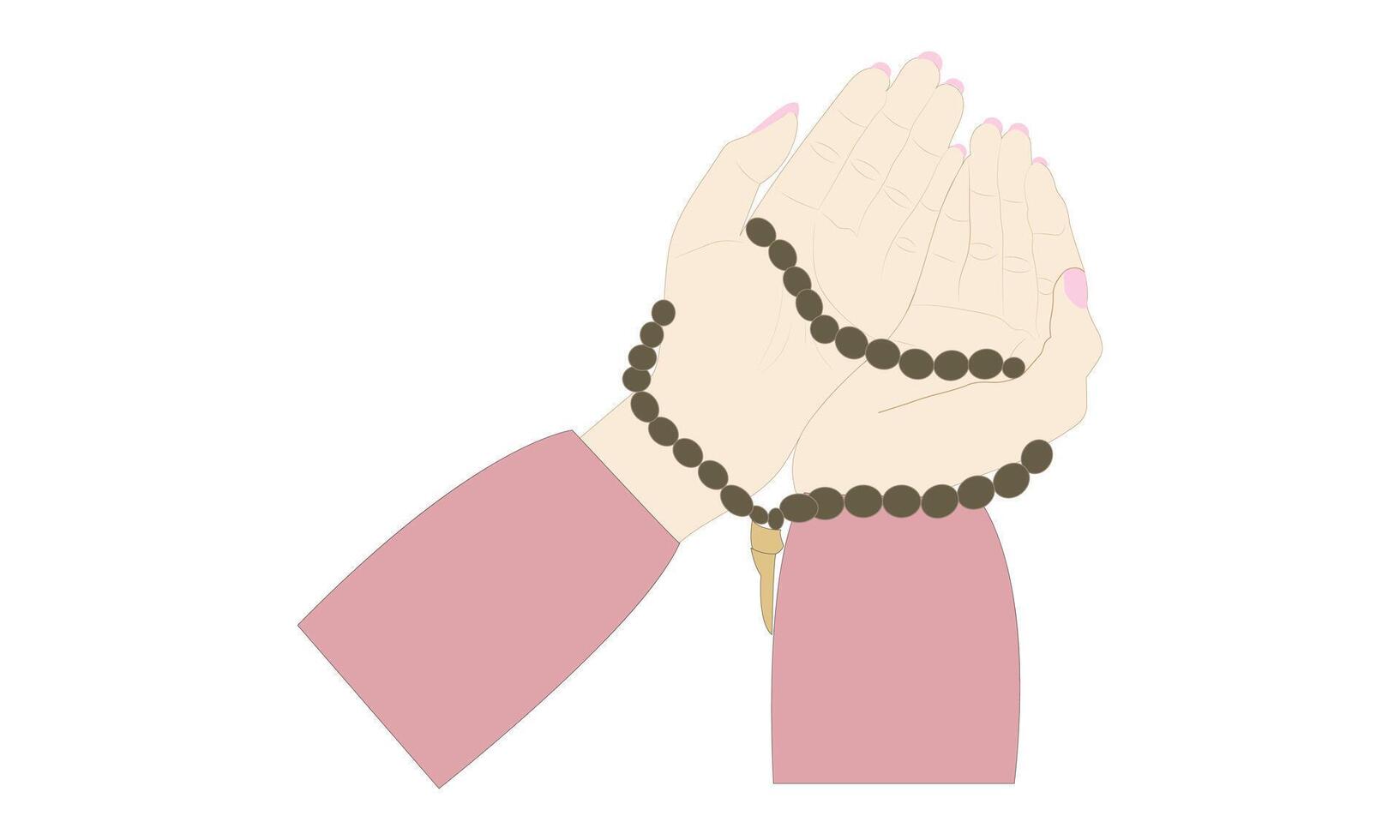 Hands praying to ALLAH to God, with Praying beads tasbeeh in hands illustration art. vector