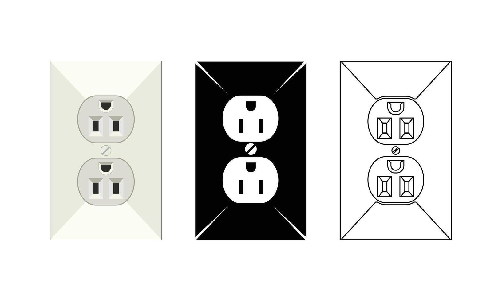 US Standard Electrical Outlet Wall Socket Silhouette Illustration Collection Set vector