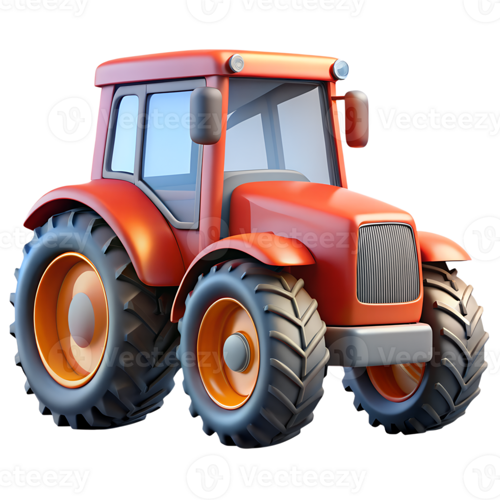 Playful 3d rendered cartoon tractor for farming and agriculture concept, digital illustration png