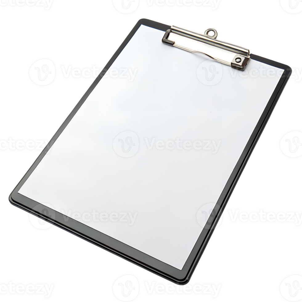 Wooden clipboard holding plain white paper, clean workspace tool for writing, lists, or forms png