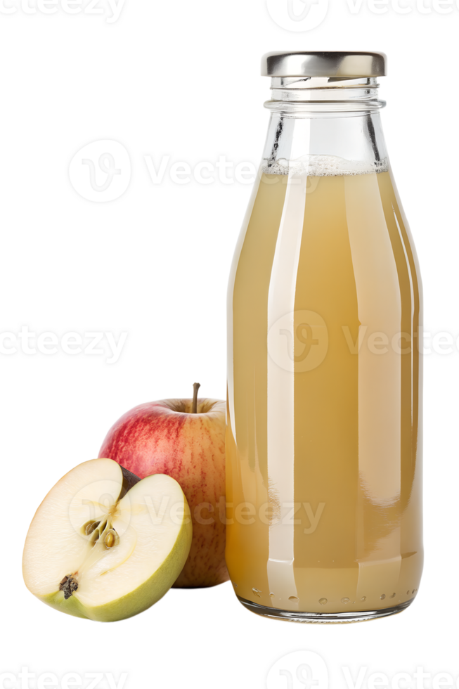 Fresh apple juice bottle surrounded by ripe red apples, natural and healthy drink concept png