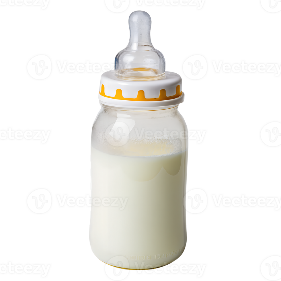 Baby bottle with warm milk, essential infant feeding item for parenthood and childcare png