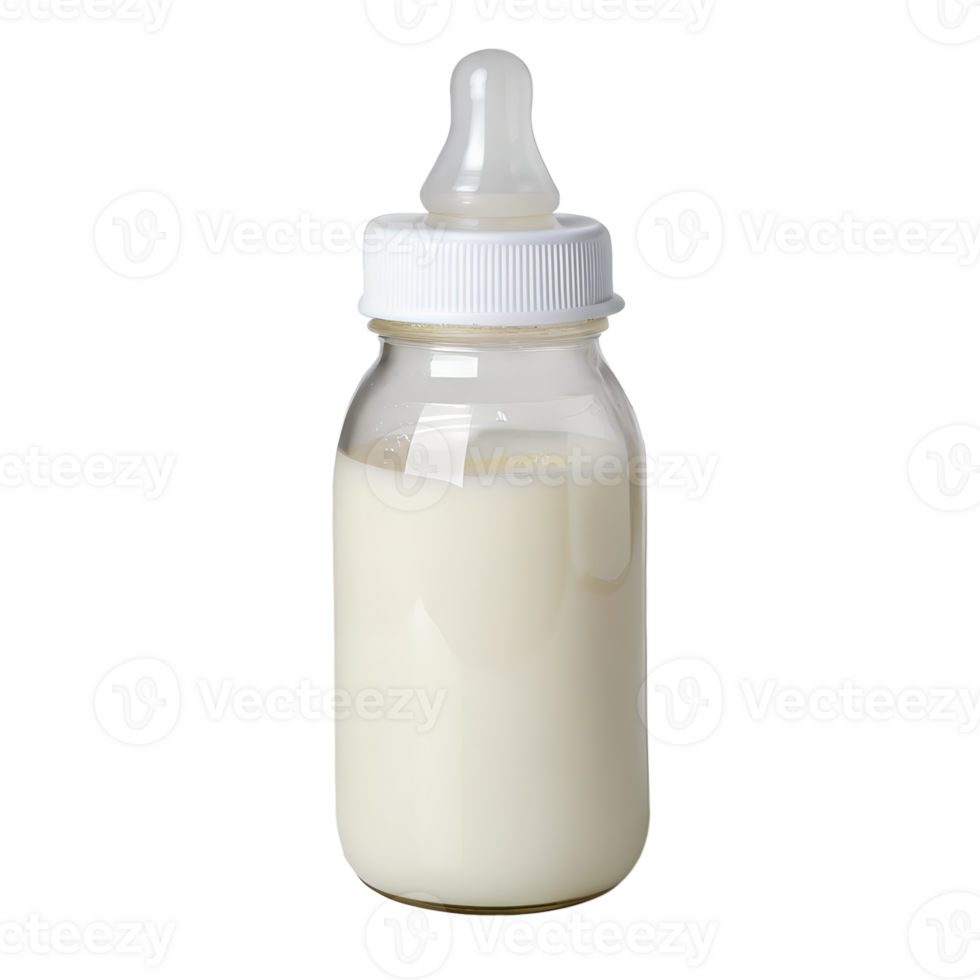 Baby bottle filled with fresh milk, nurturing care and nutrition png