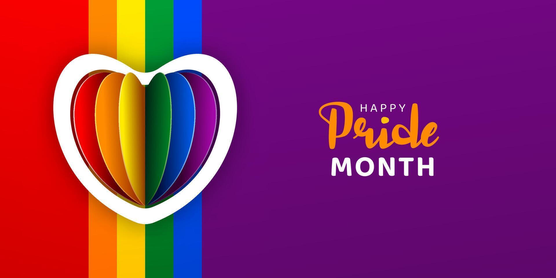 happy pride month copy space banner design with illustration of 3d paper heart vector
