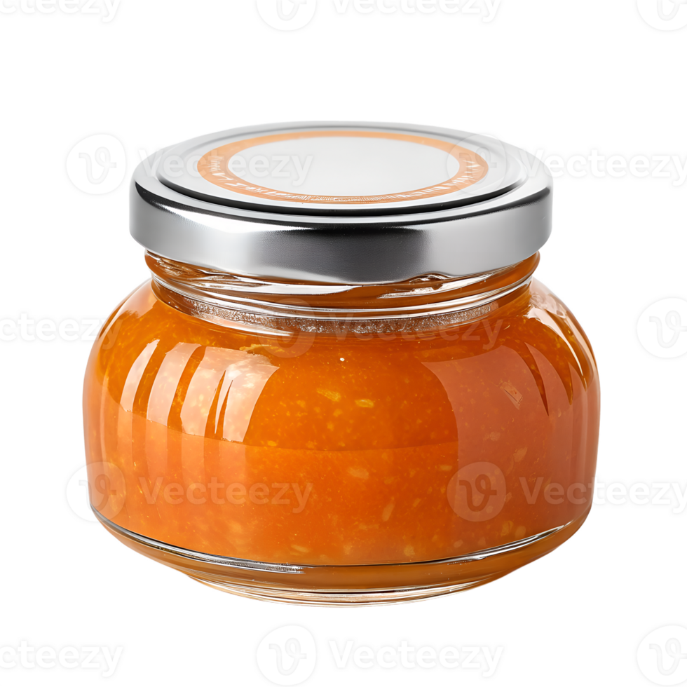 Glass jar of natural homemade apricot jam isolated on the transparent background png