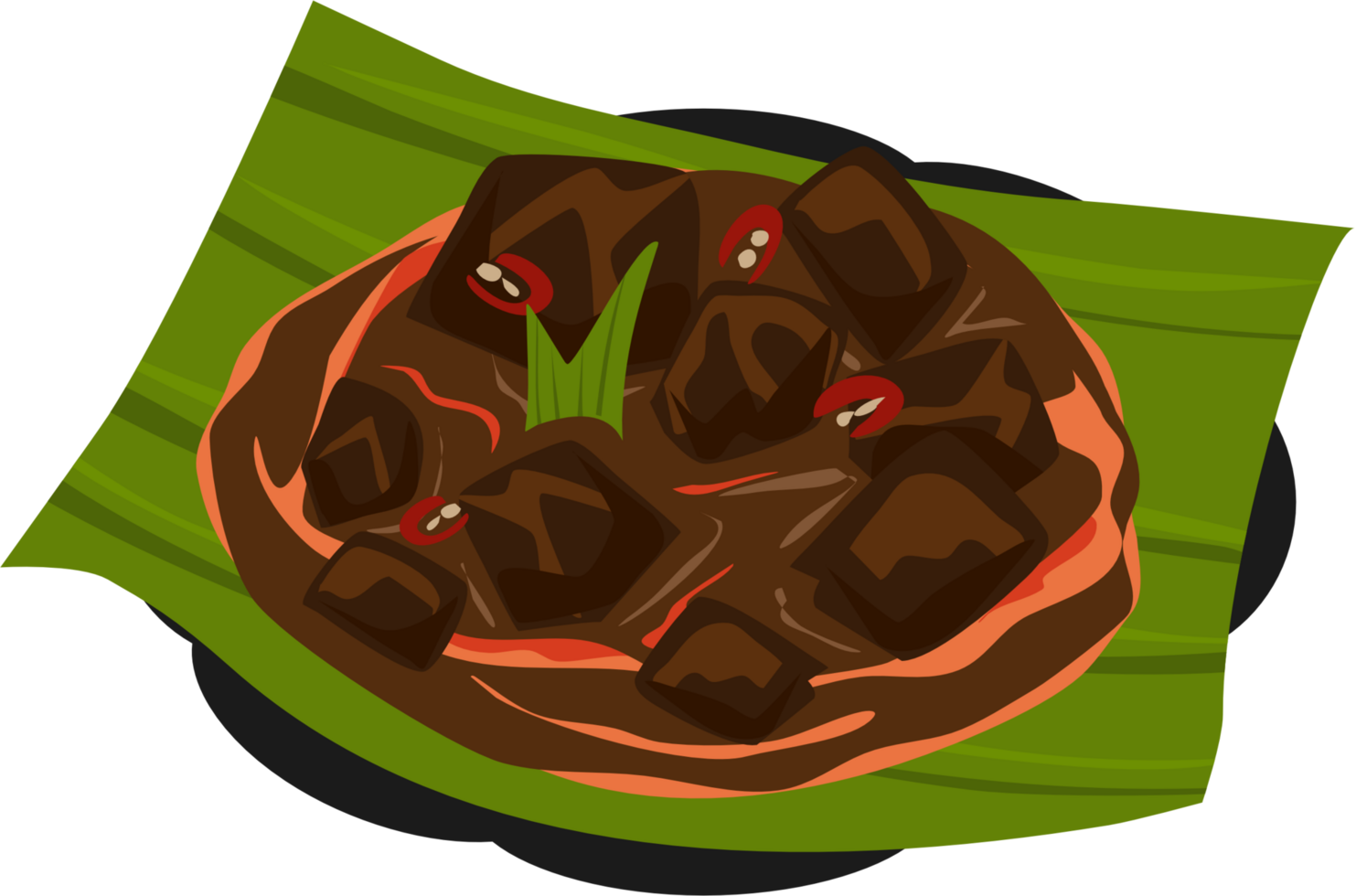 Beef rendang on banana leaf png