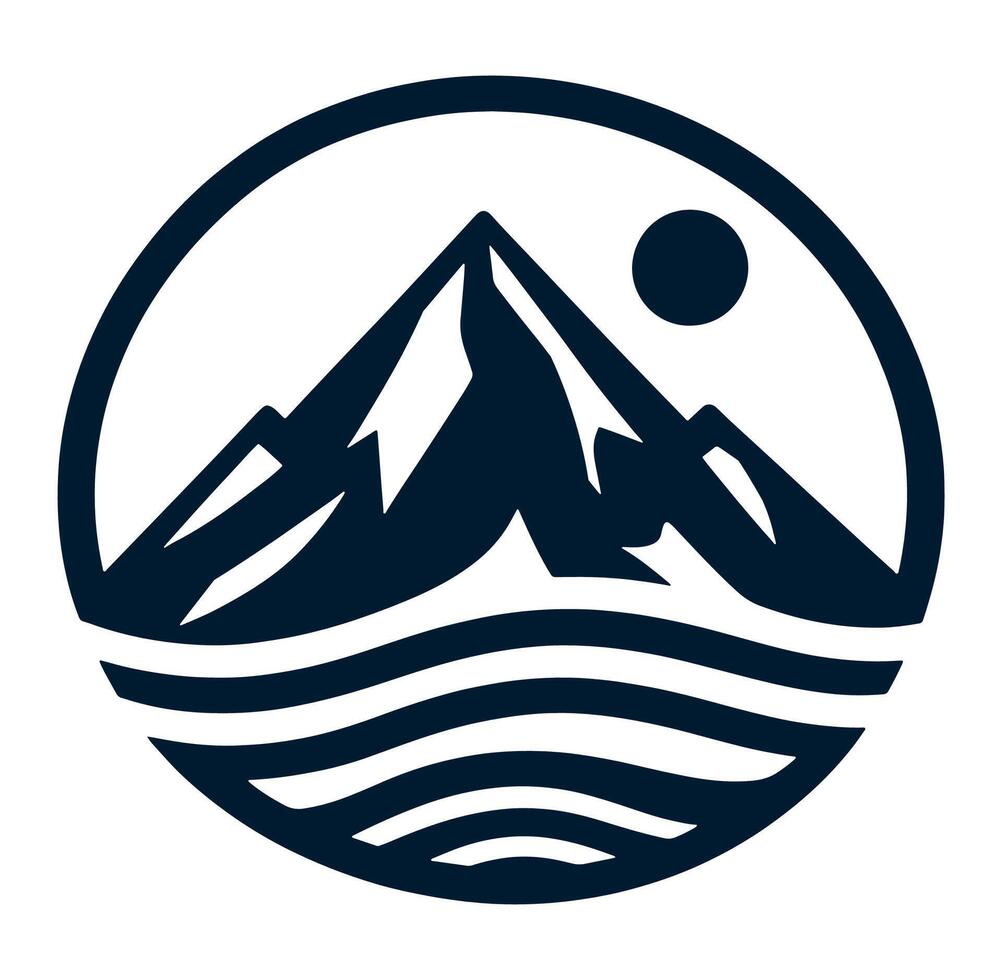 Mountains with waves in a circle logo vector