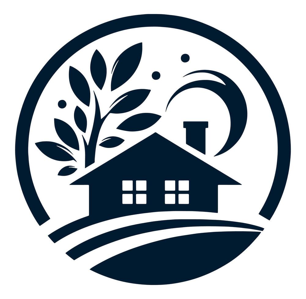 A house with a tree and moon in the background vector