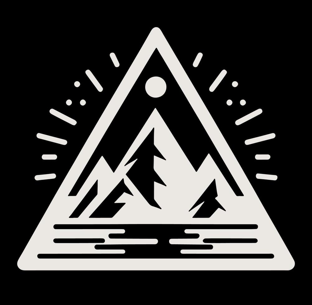 A triangle with mountains and a lake in the middle vector