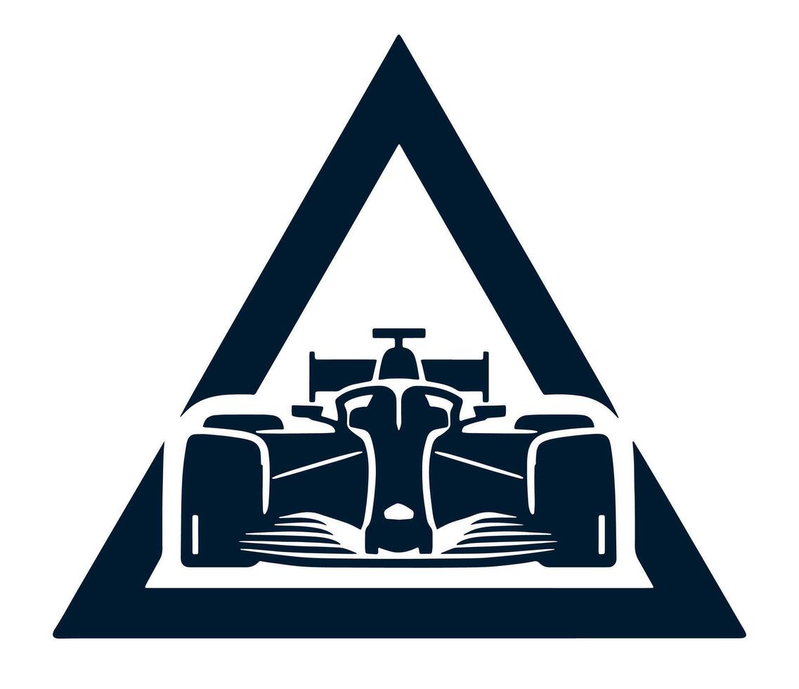 A racing car in a triangle with a warning sign vector