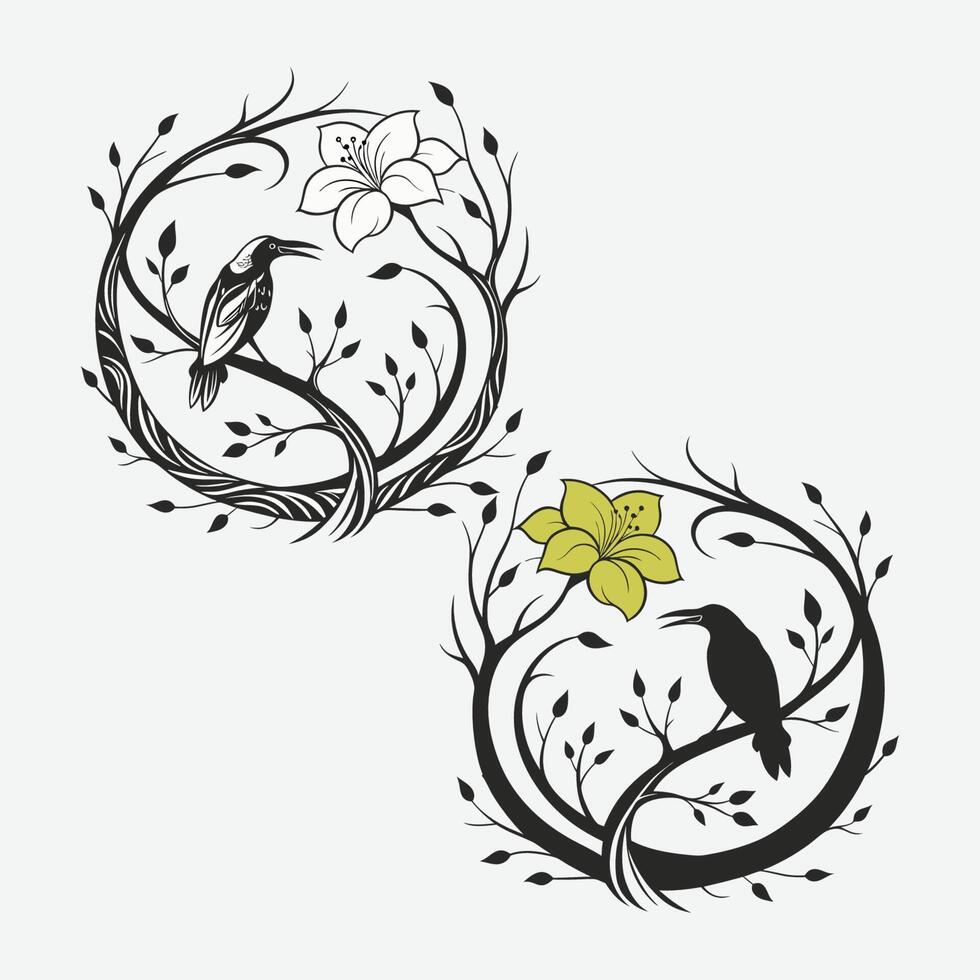 Floral and fauna silhouette artwork vector