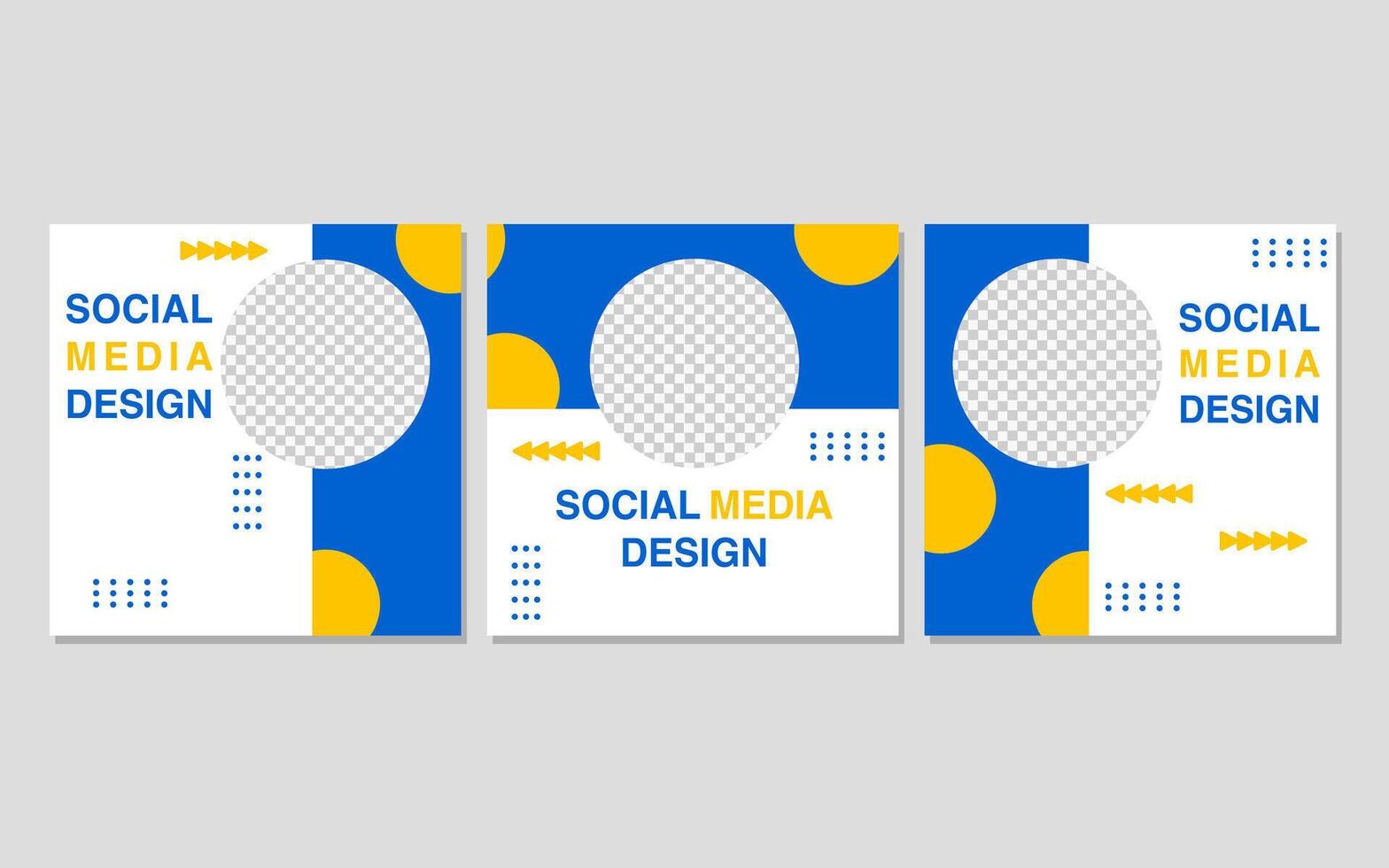 Social media post with a blue and yellow circle design template. vector
