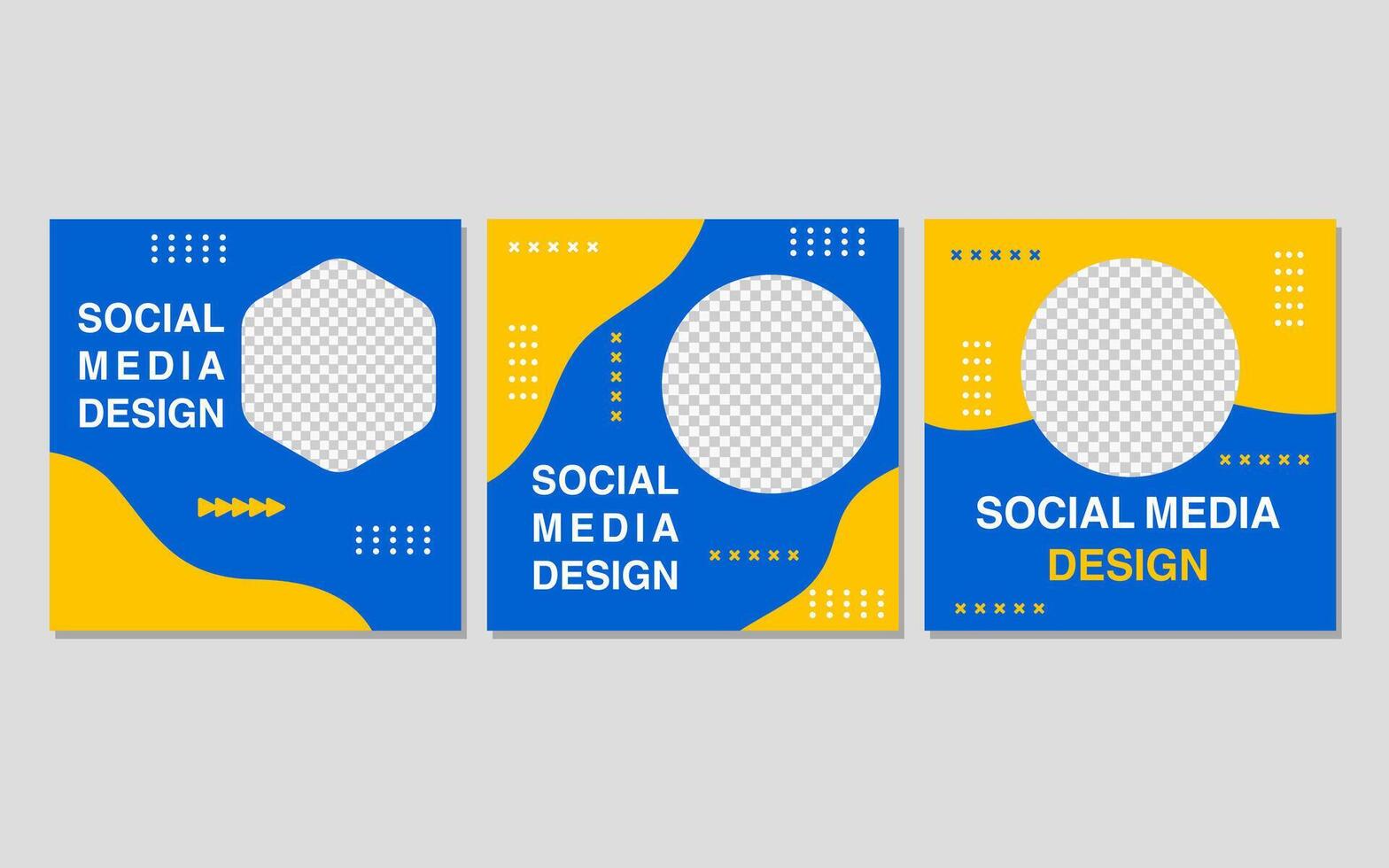 Social media post with a blue and yellow design template. vector
