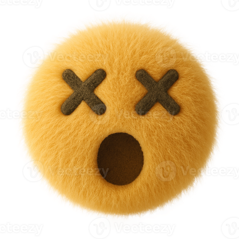 A yellow fuzzy ball with a sad face png