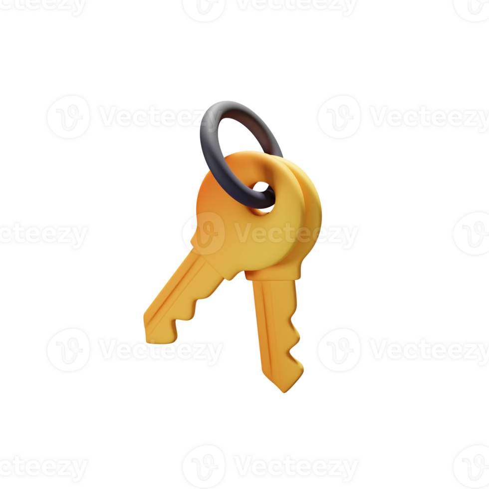 A yellow key with two black rings on it png