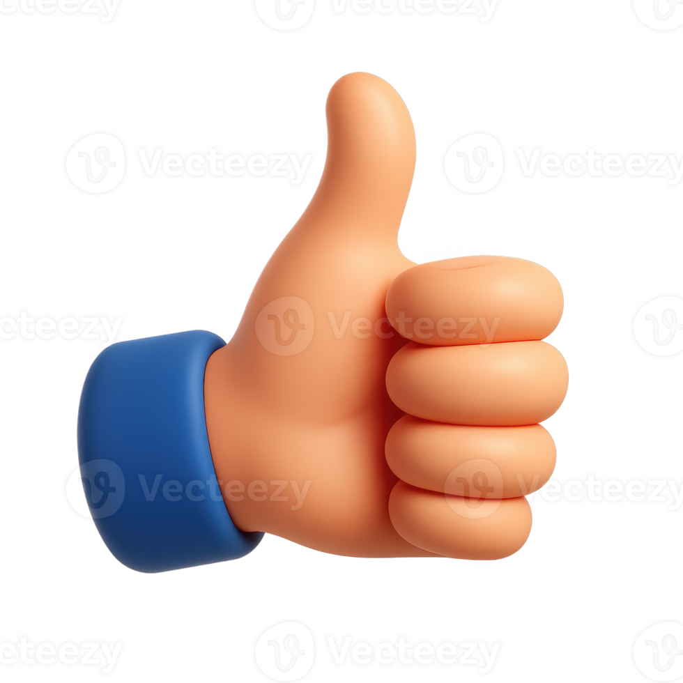 3d icon thumbs up hand sign for positive feedback, approval, and business communication visuals png