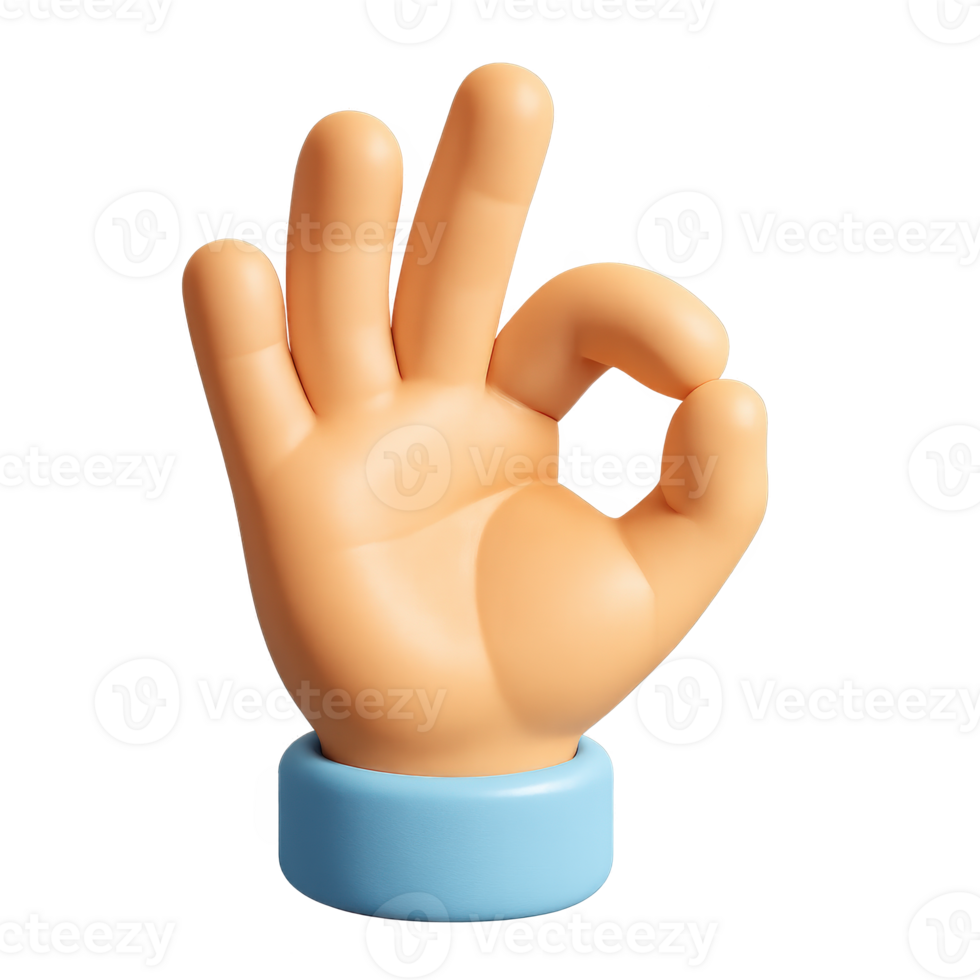 3d ok hand icon for positive feedback, approval, business confirmation and communication visuals png