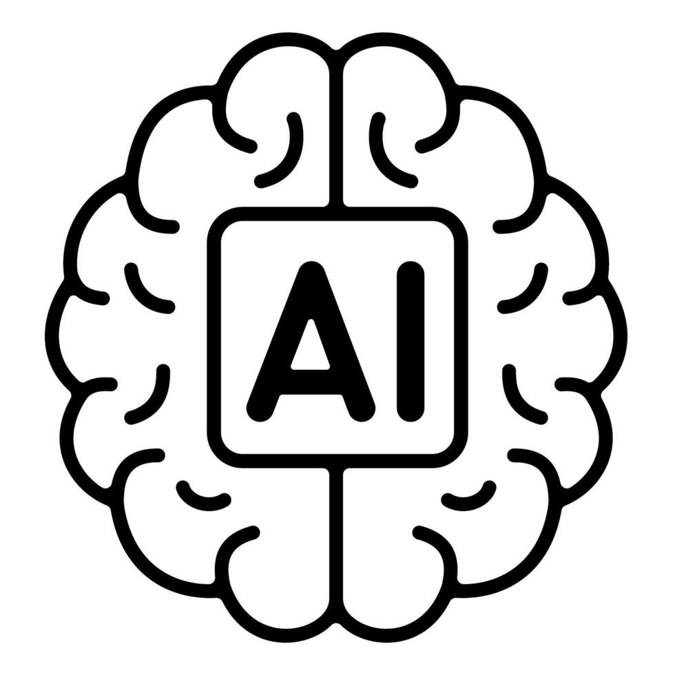 AI Brain Icon with Microchip. Artificial Intelligence Illustration. Top View vector