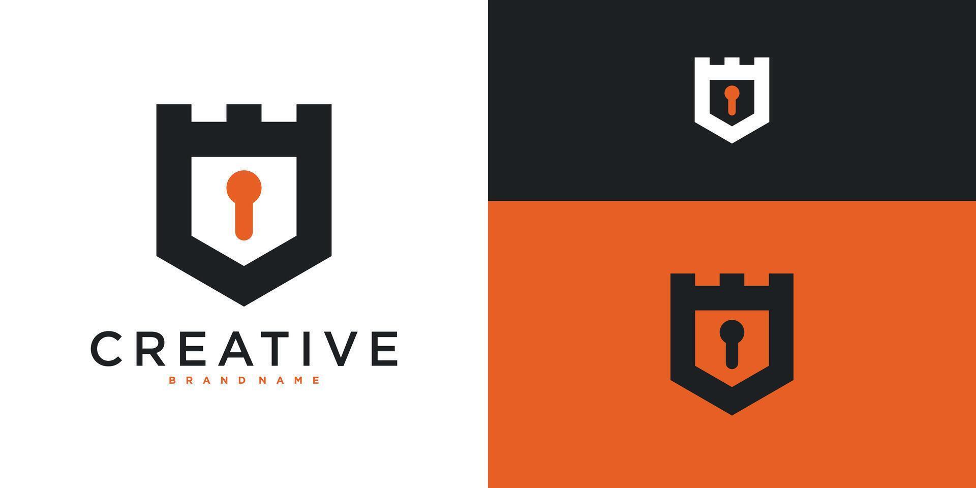 Shield with keyhole inside. Protection security logo design template. Premium vector