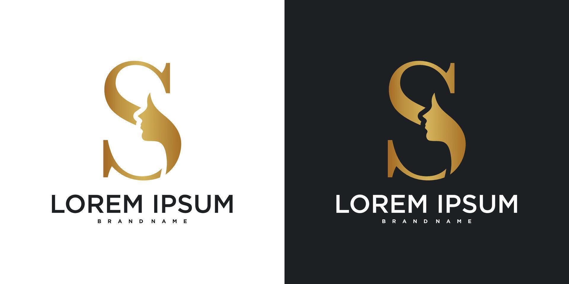 Initial letter S monogram logo design and silhouette of a woman's face. Premium vector