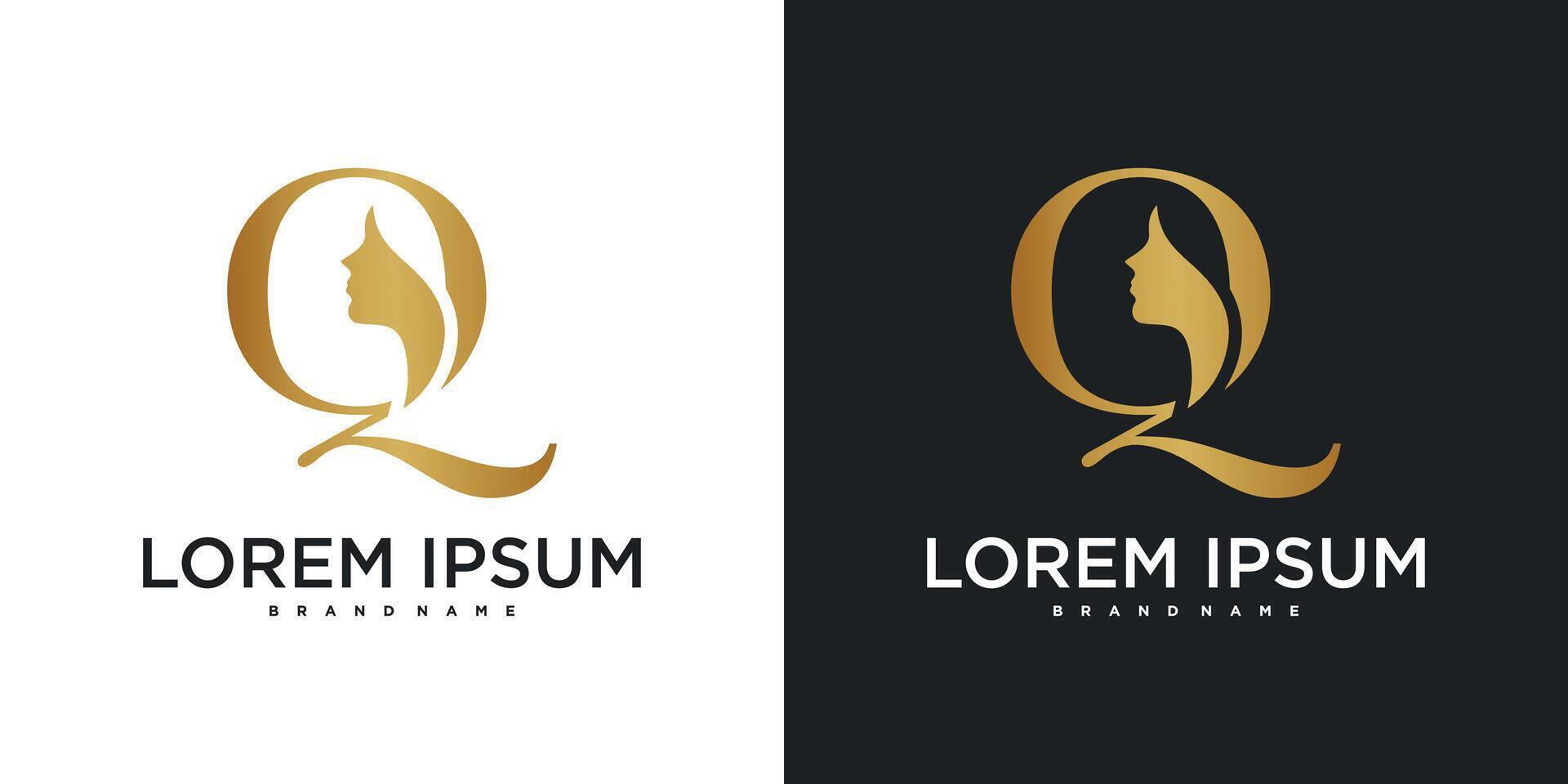 Initial letter Q monogram logo design and silhouette of a woman's face. Premium vector