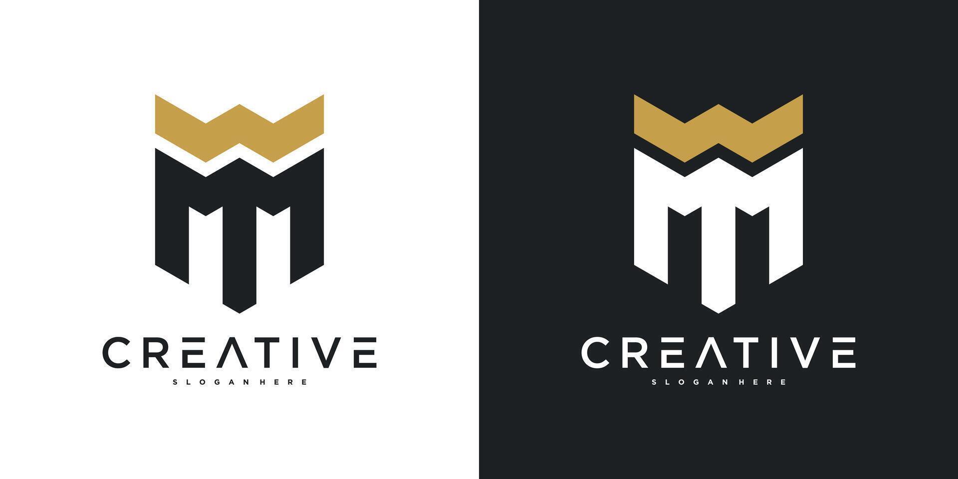 Initial logo letter M with crown symbol. Premium vector