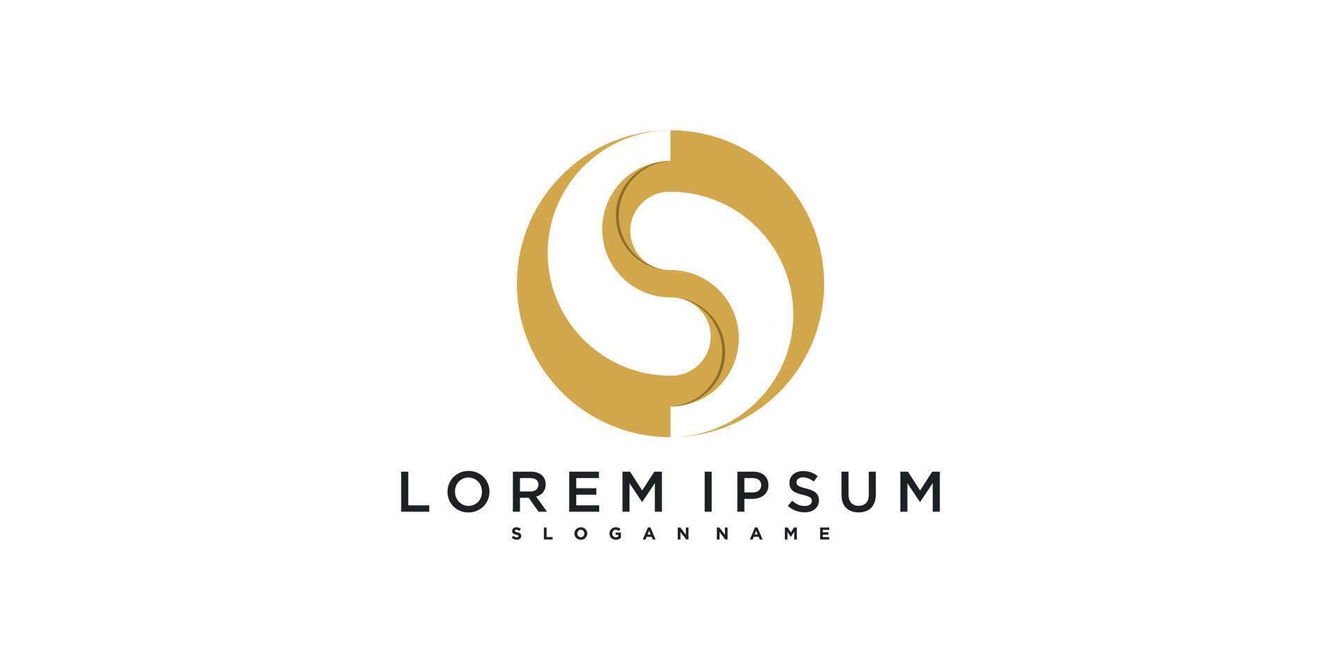 Initial letter S logo. Gold circle shape combination with negative space letter inside. Premium vector