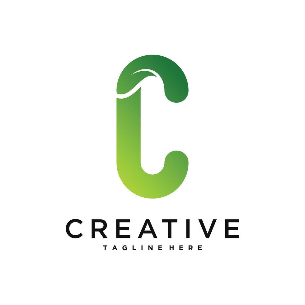 Abstract initial letter C and leaf logo design. Premium vector