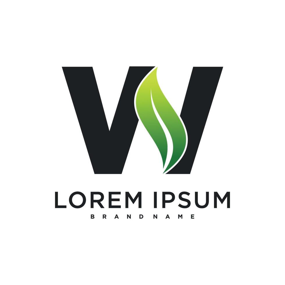 Abstract initial letter W and leaf logo design. Premium vector