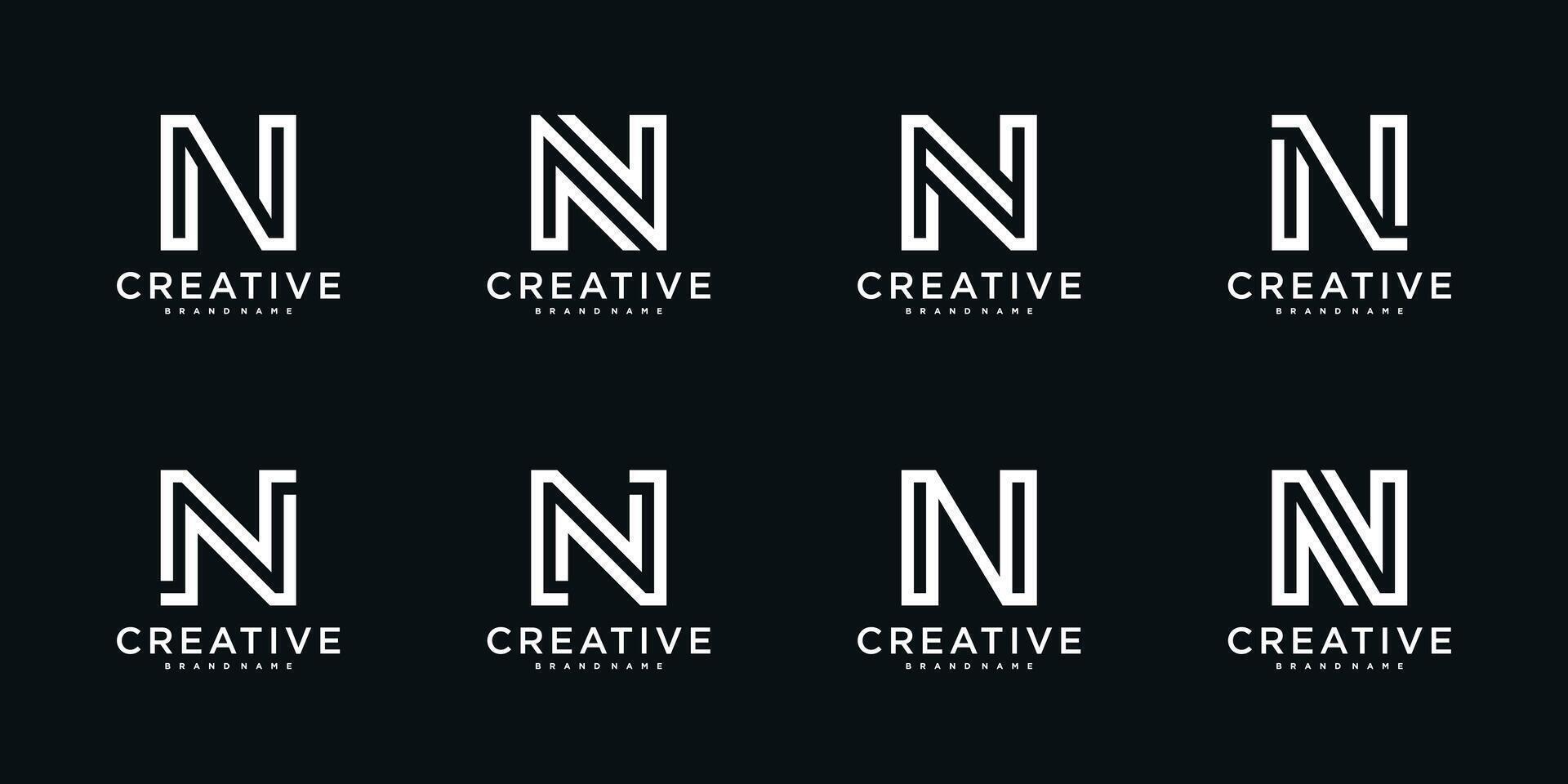 Set of initial letter N logo design with line art style. Premium vector