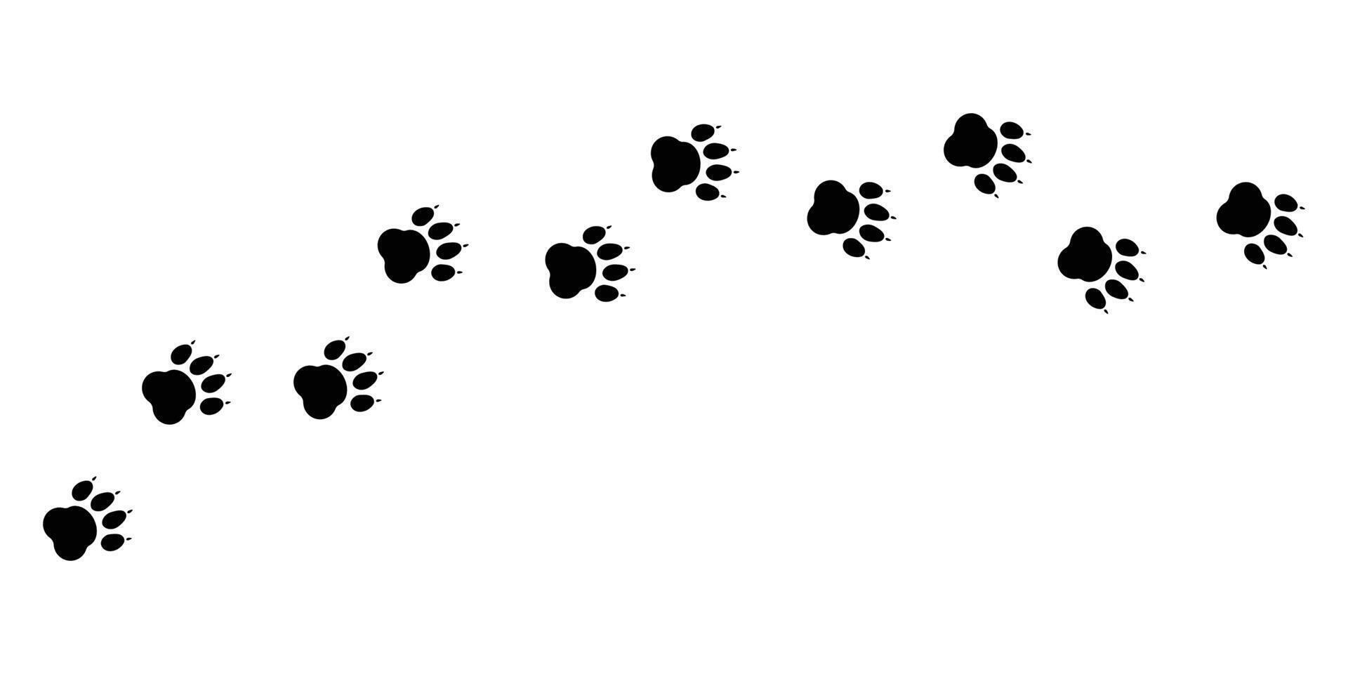 Dog paw prints trail silhouette, animal footprint path vector