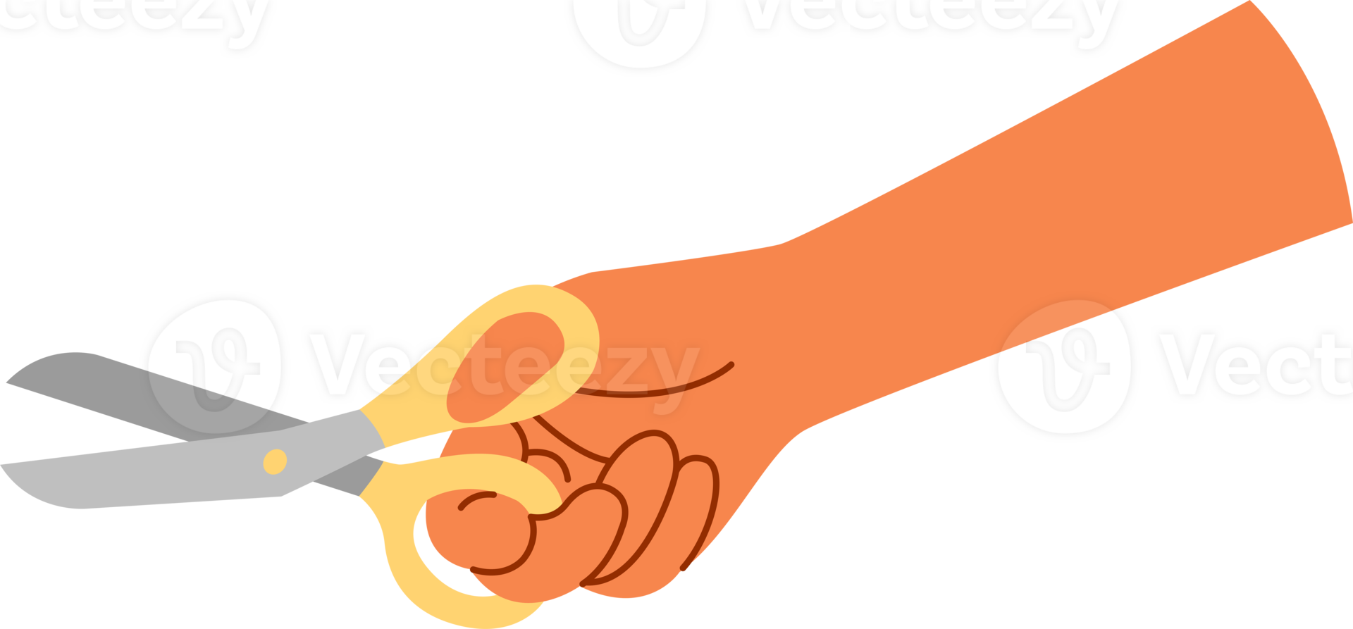Hand holding scissors. illustration and flat design. png
