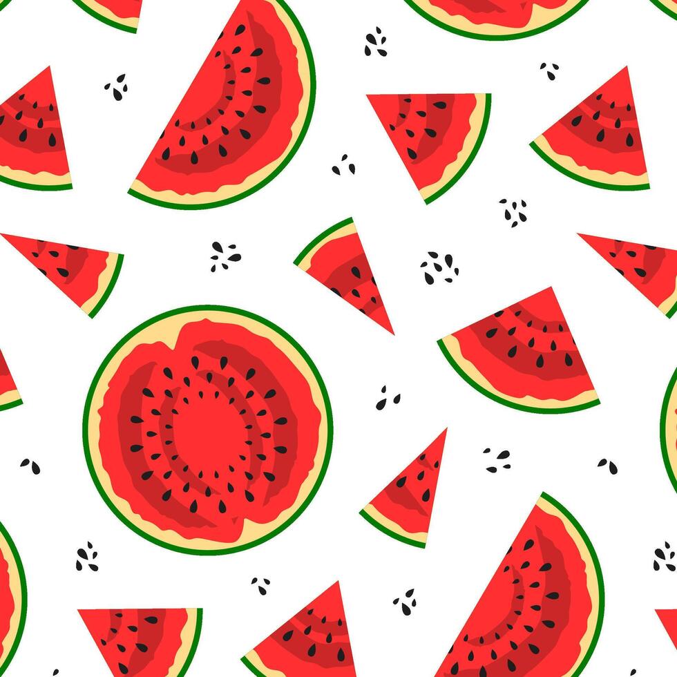 Seamless pattern of watermelon slices on transparent background vector