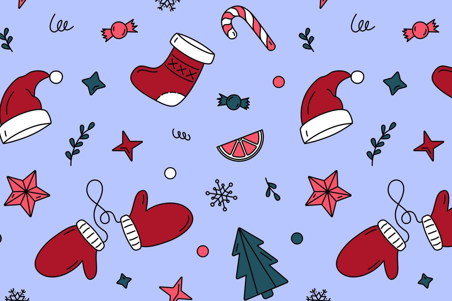 New Year Christmas seamless pattern for your design of cards, print on clothes, notebooks, albums, wallpaper, packaging, containers, labels, fabric, towels, bed linen, for children and much more vector