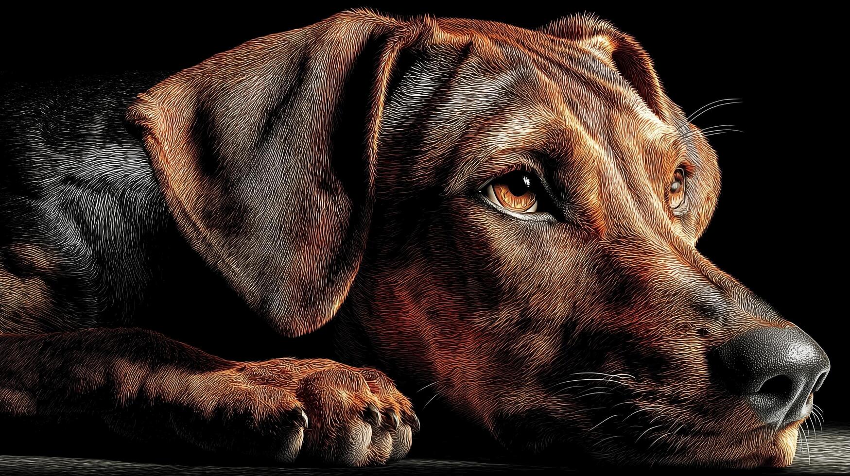 A close-up of a resting dog with a thoughtful expression. photo