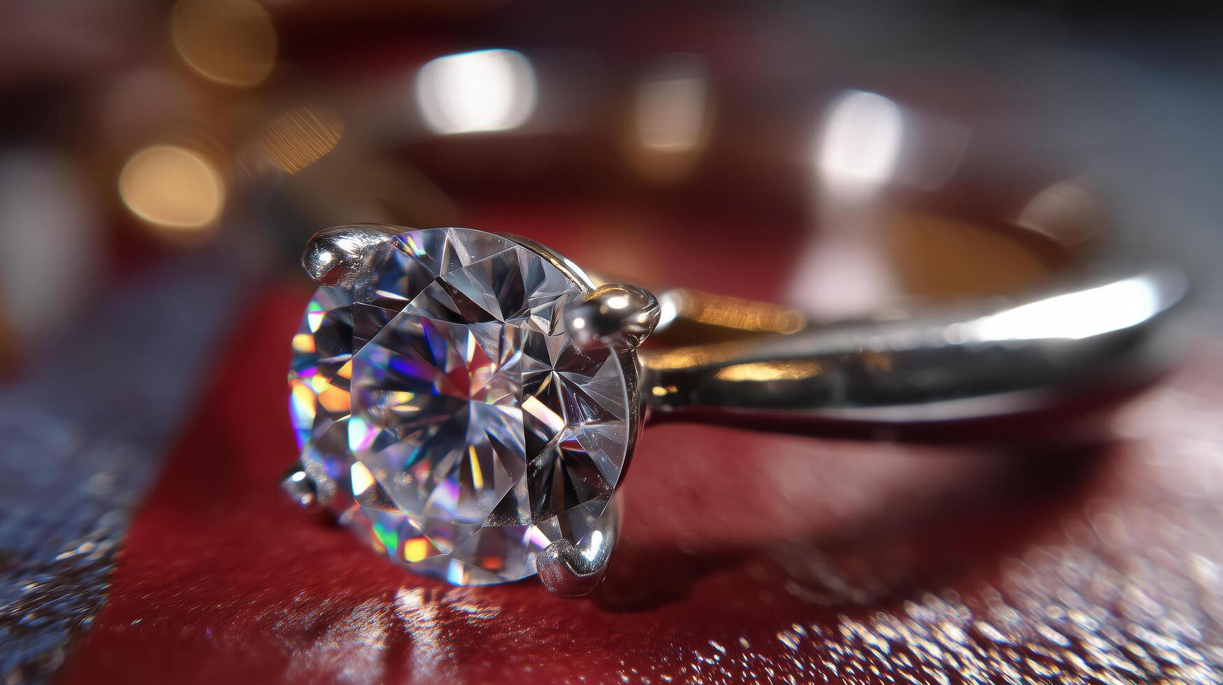 Sparkling diamond ring on a blurred background. High end jewelry and diamond. photo