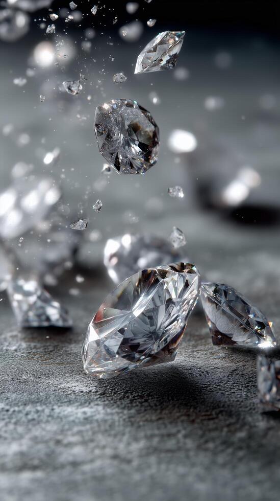 Shimmering diamonds scattered on a textured surface. photo