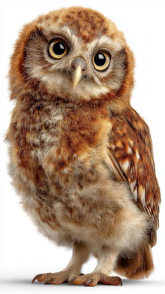 Cute owl with fluffy feathers and large expressive eyes. photo