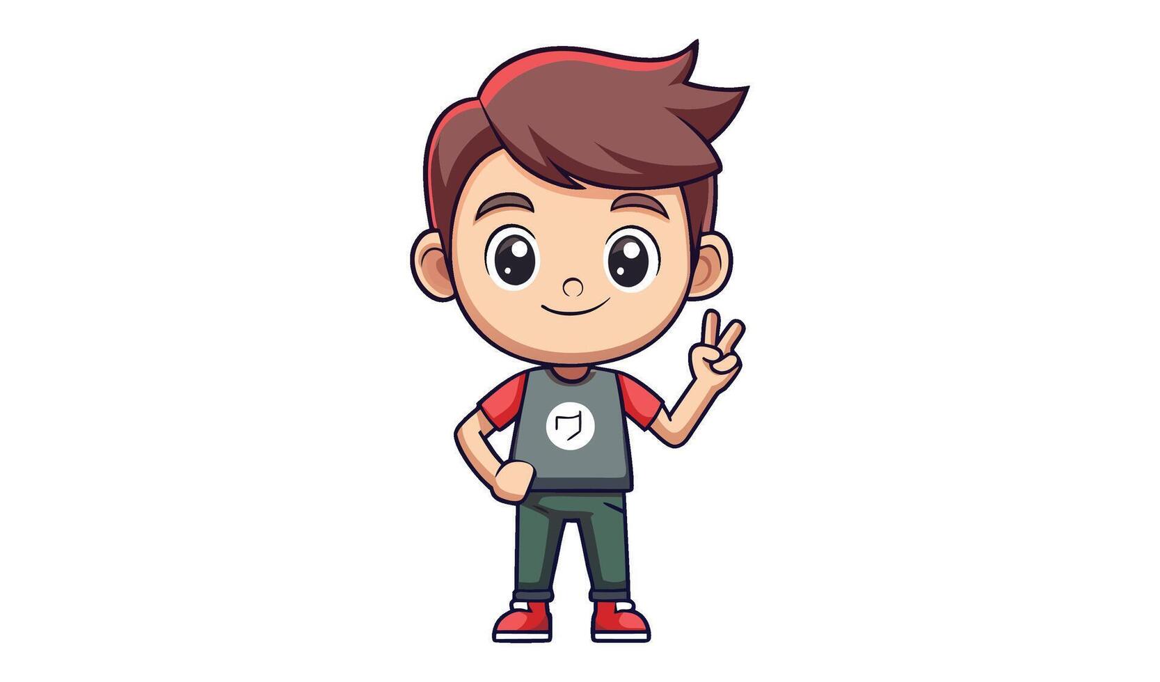 Cute cartoon boy with a peace sign. Friendly, playful character perfect for children's designs and positive themes. vector