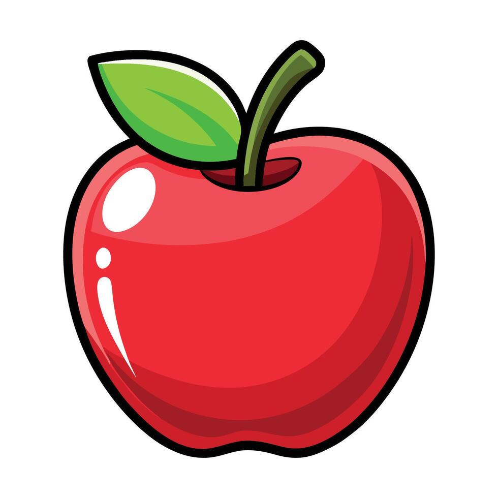 Fresh Red Apple Cartoon Illustration with Leaf vector