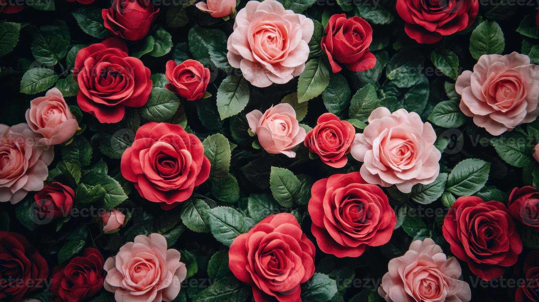 Vibrant roses displaying soft pink and red petals, creating romantic floral composition with elegant decorative potential photo