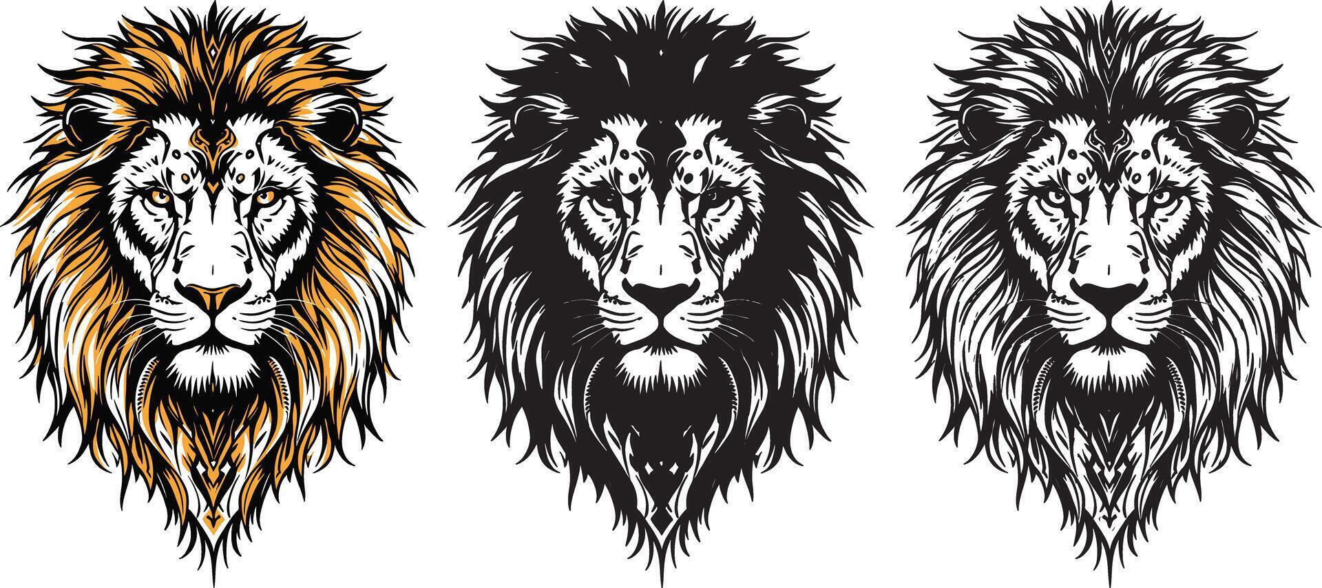 Majestic Tribal Lion Head Set Power Pride and Precision vector