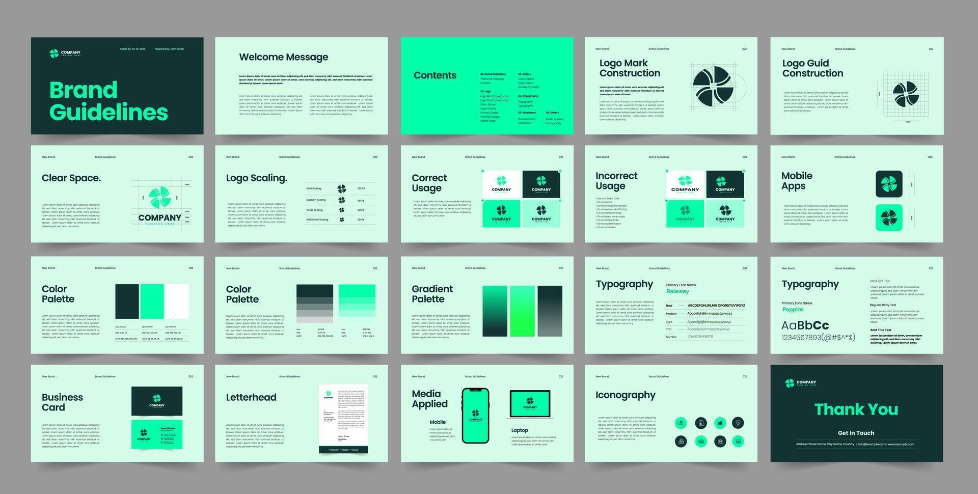 brand guideline powerpoint presentation template, brand manual design, brand guideline keynote template vector